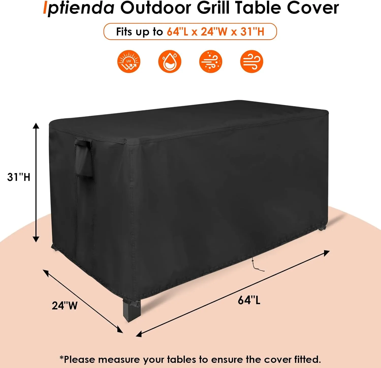 Outdoor Table Cover for Grill Station Prep Table, 64 inch Grill Table Cover Waterproof for Big Green Egg Table,Black-64 L x 24" W x 31" H