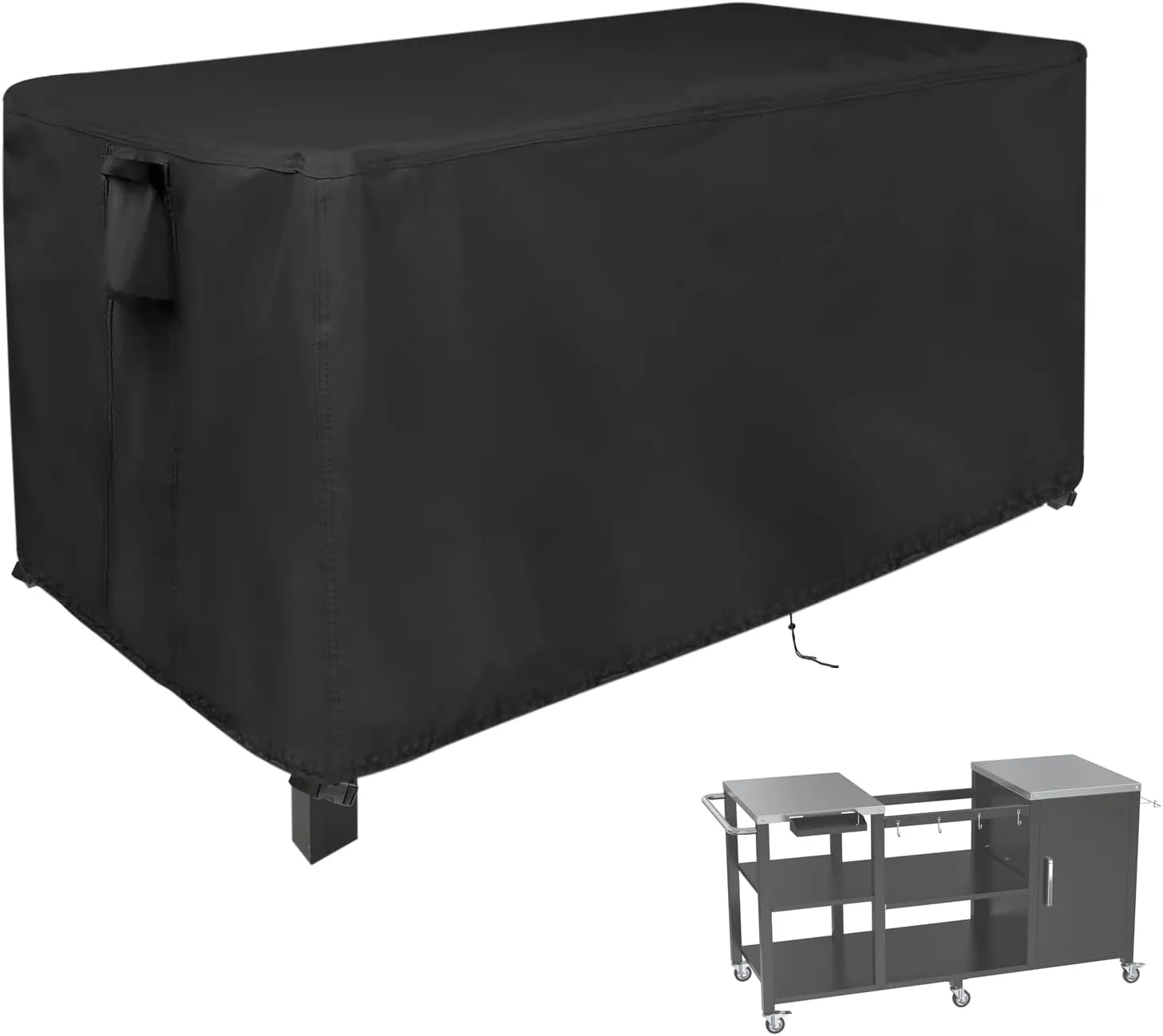 Outdoor Table Cover for Grill Station Prep Table, 64 inch Grill Table Cover Waterproof for Big Green Egg Table,Black-64 L x 24" W x 31" H