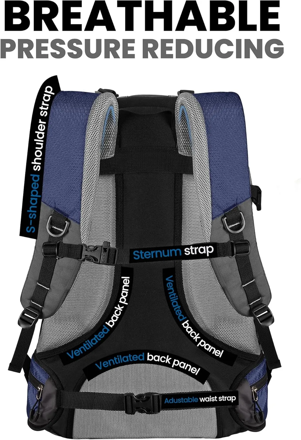 OutdoorMaster 50L Hiking Backpack with High Strength Aluminum Support, Lightweight Travel Daypack with Rain Cover, Waterproof Camping Bag for Men Women -Blue