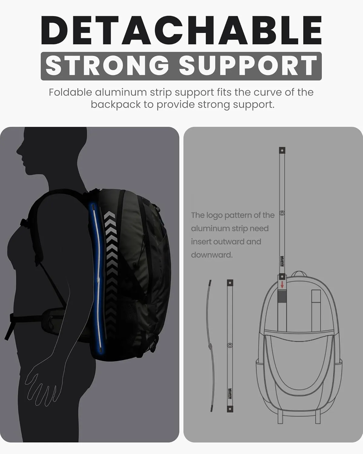 OutdoorMaster 50L Hiking Backpack with High Strength Aluminum Support, Lightweight Travel Daypack with Rain Cover, Waterproof Camping Bag for Men Women -Blue