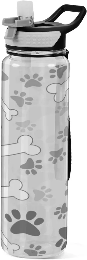 Oyihfvs Vintage Dog Paws Grey Transparent Sports Water Bottle 32 Oz, with Straw Lid Leakproof Reusable Water Bottle, Water Bottle for Fitness Gym Outdoor