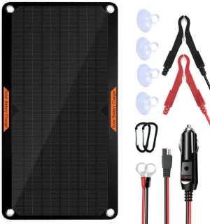 OYMSAE 10W 12V Solar Panel Car Battery Charger Portable Waterproof Power Trickle Battery Charger & Maintainer for Car Boat Automotive RV with Cigarette Lighter Plug & Alligator Clip