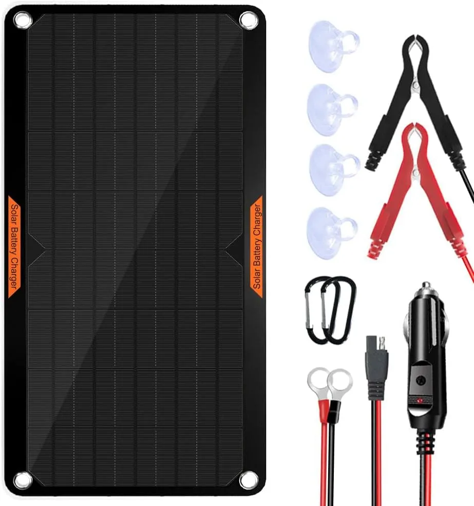 OYMSAE 10W 12V Solar Panel Car Battery Charger Portable Waterproof Power Trickle Battery Charger & Maintainer for Car Boat Automotive RV with Cigarette Lighter Plug & Alligator Clip
