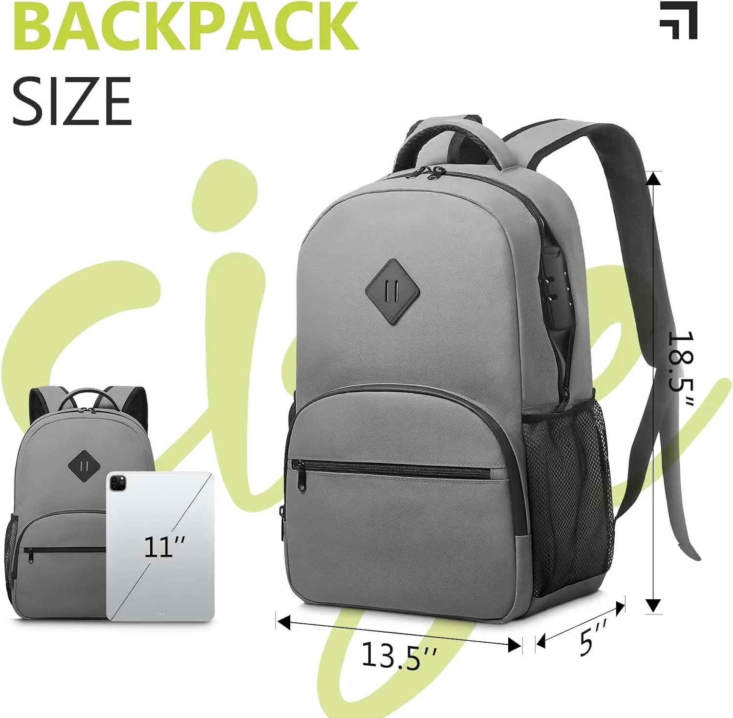 OZCHIN Backpack With Combination Lock, Double Sealed Zipper Classics Carbon Lined Travel Backpack Great Gifts for Men Women (Gray)