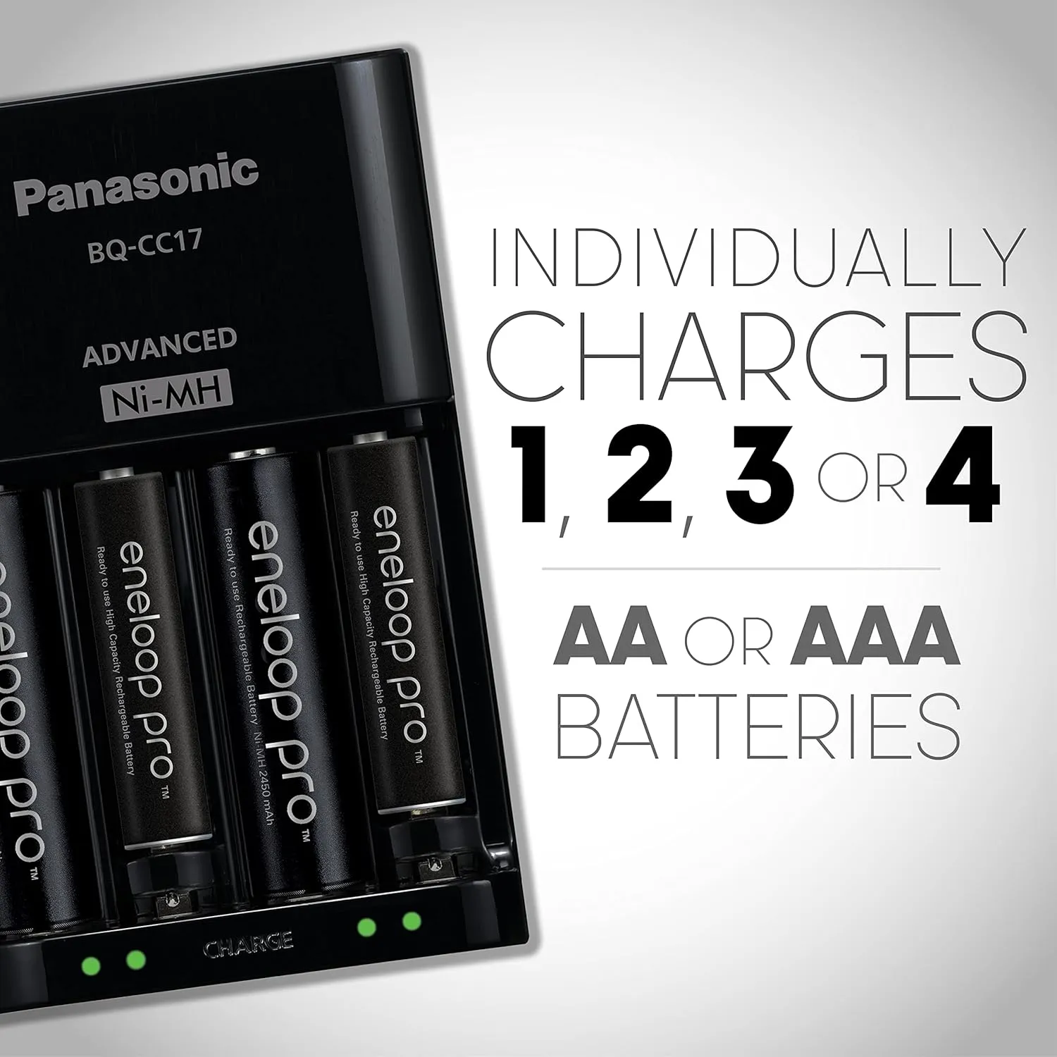 Panasonic K-KJ17KHCA4A Advanced Individual Cell Battery Charger Pack with 4 AA eneloop pro High Capacity Ni-MH Rechargeable Batteries
