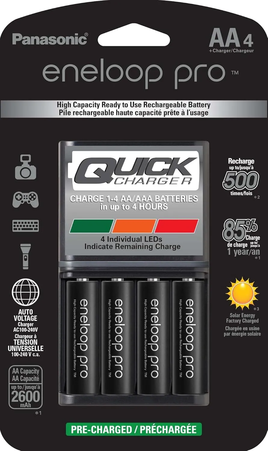 Panasonic K-KJ55KHC4BA Advanced 4 Hour Quick Battery Charger with 4AA eneloop pro High Capacity Rechargeable Batteries
