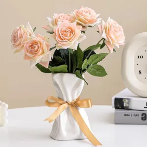 Paper Bag Vase, Unique Crinkle White Ceramic Flower Vase for Aesthetic Home Décor, Wedding, Dinner Table, Party & Christmas Decoration