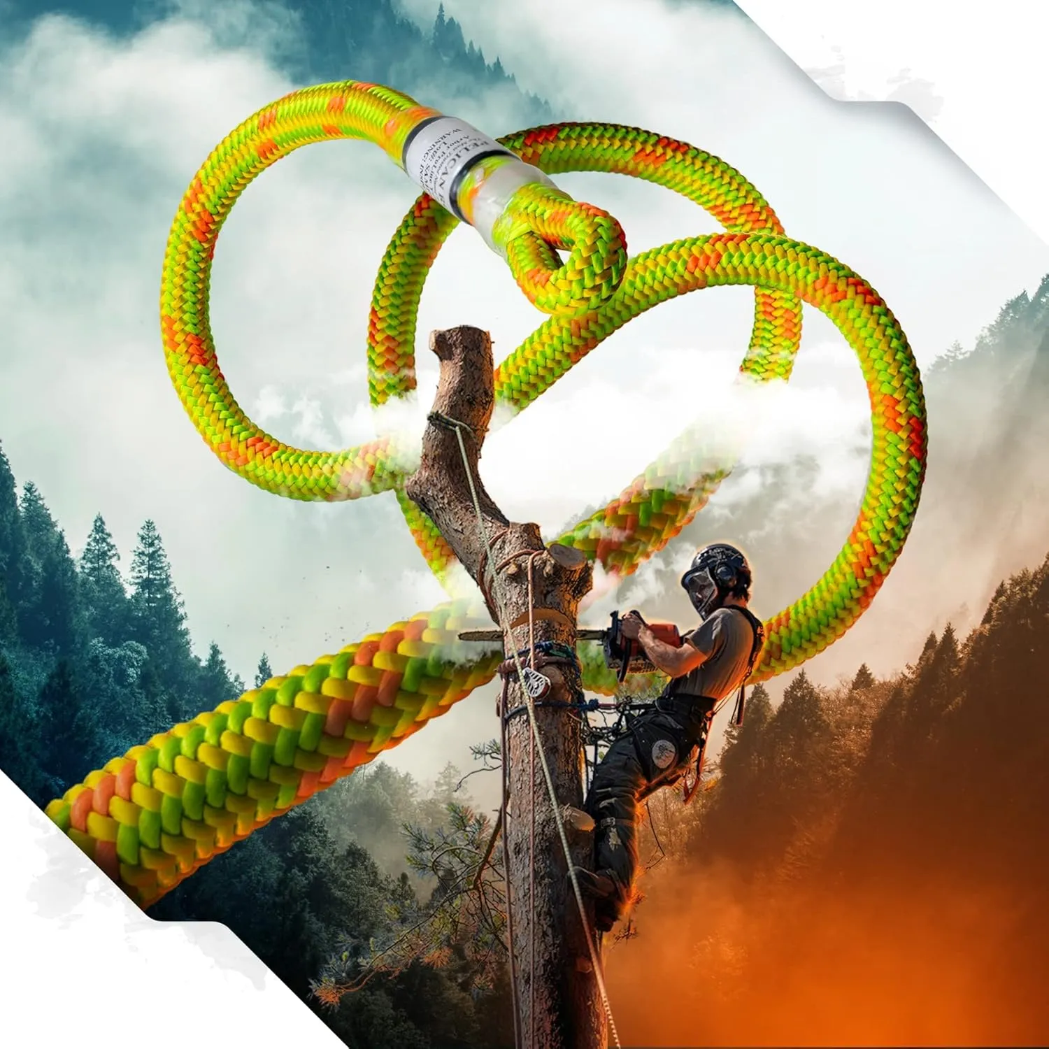 Pelican Rope Arborist Rope 11.8mm x 150Ft High-Strength 24-Strands Static Climbing Rope | 5,400 lb Strength for Tree Climbing, Pulling, Outdoors & Swing | Made in USA - Red, Tight Spliced Eye