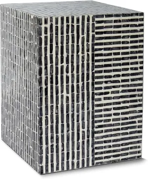 PEMAR Capiz Shell Square Drum End Table Side Accent Table Contemporary Mosaic Deco Patio Coffee Boho Décor Modern Nightstand & Vanity Stool (Dark Grey & White Stripes)