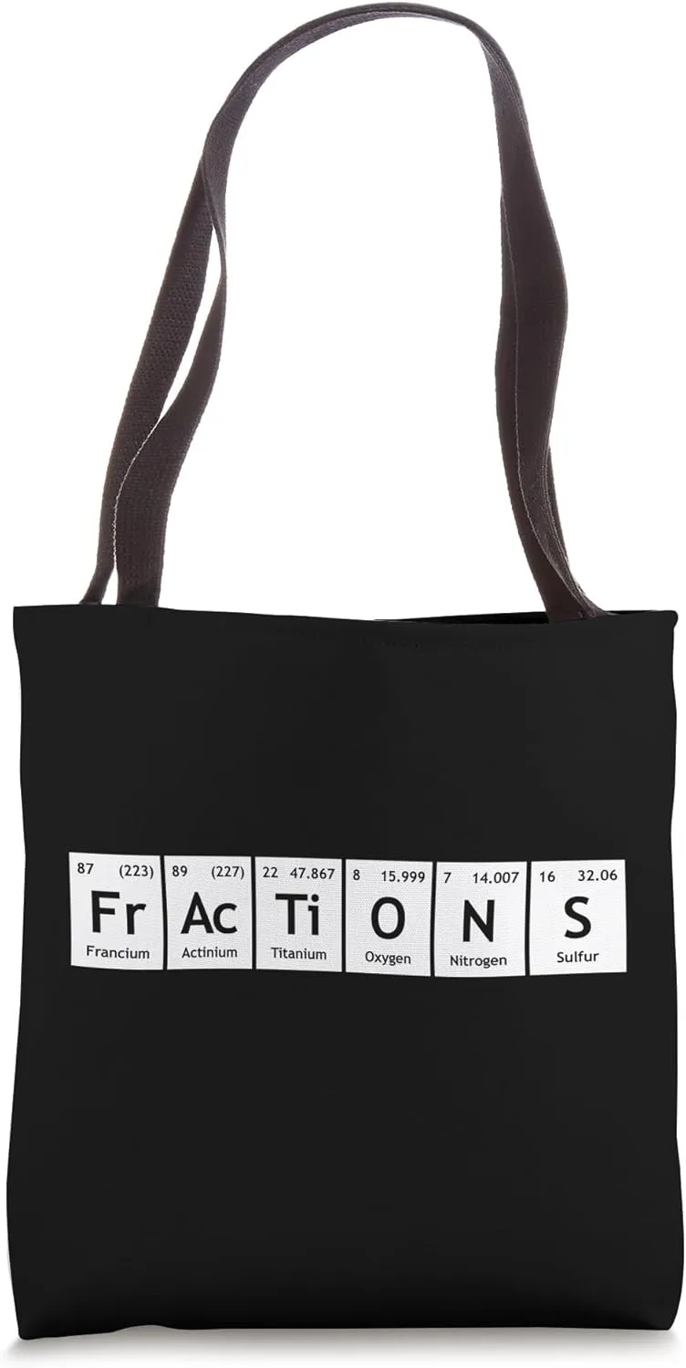 Periodic Table of Elements Chemistry Fun Words FrAcTiONS Tote Bag