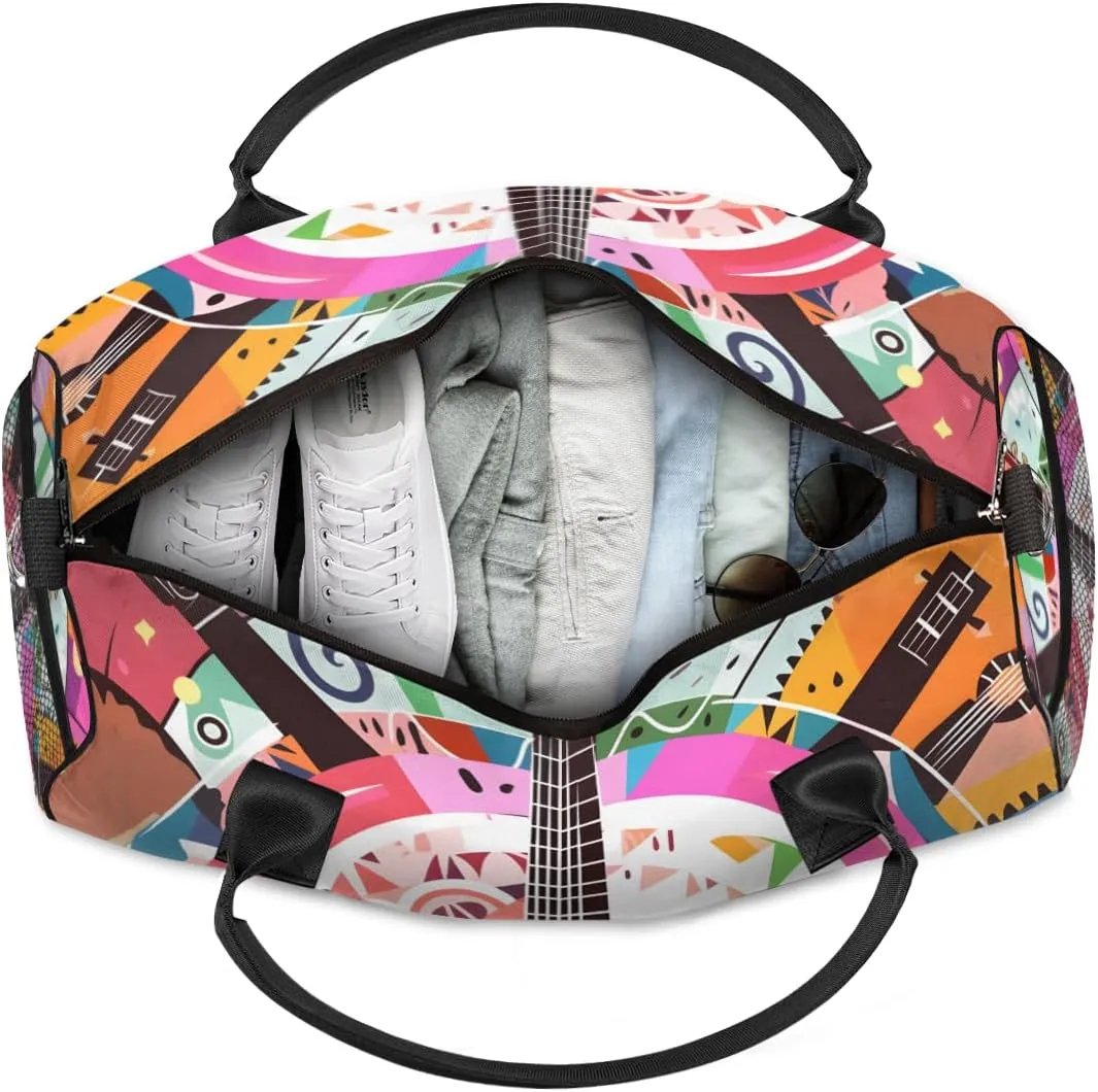 Personalized Abstract Guitar Travel Duffel Bag with Name, Custom Gym Sport Bag Colorful Art Carry On Weekend Overnight Duffel Bag for Men Women