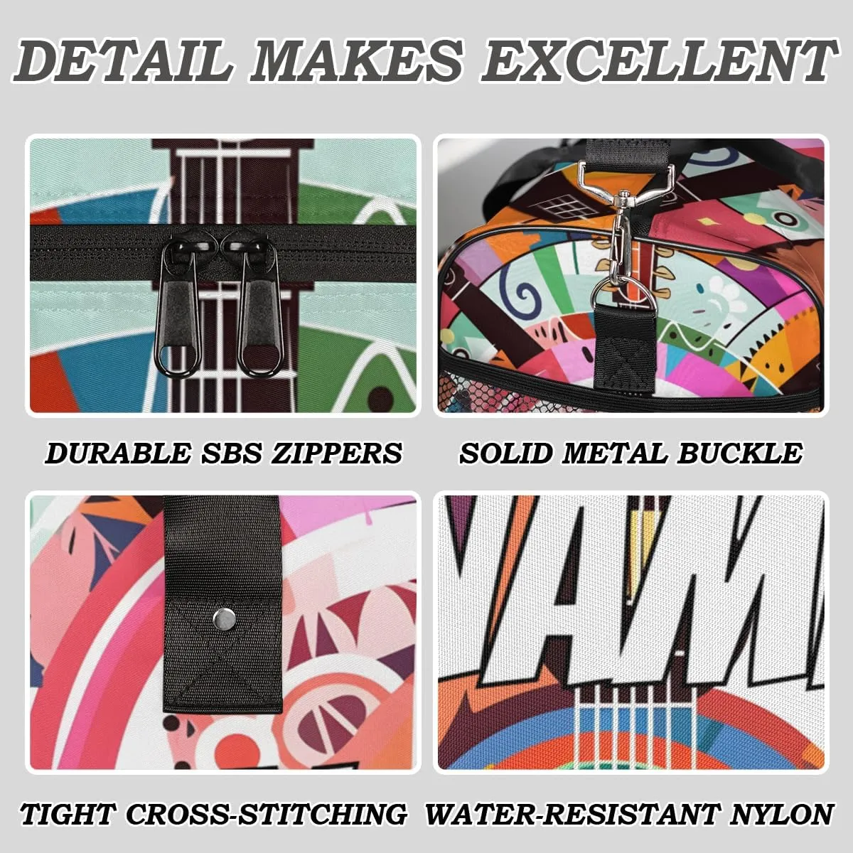 Personalized Abstract Guitar Travel Duffel Bag with Name, Custom Gym Sport Bag Colorful Art Carry On Weekend Overnight Duffel Bag for Men Women