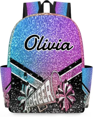 Personalized Cheer Backpacks for Cheerleaders, Custom Name Large Capacity Casual Daypack, Colorful 15 Inch Shoulder Bag