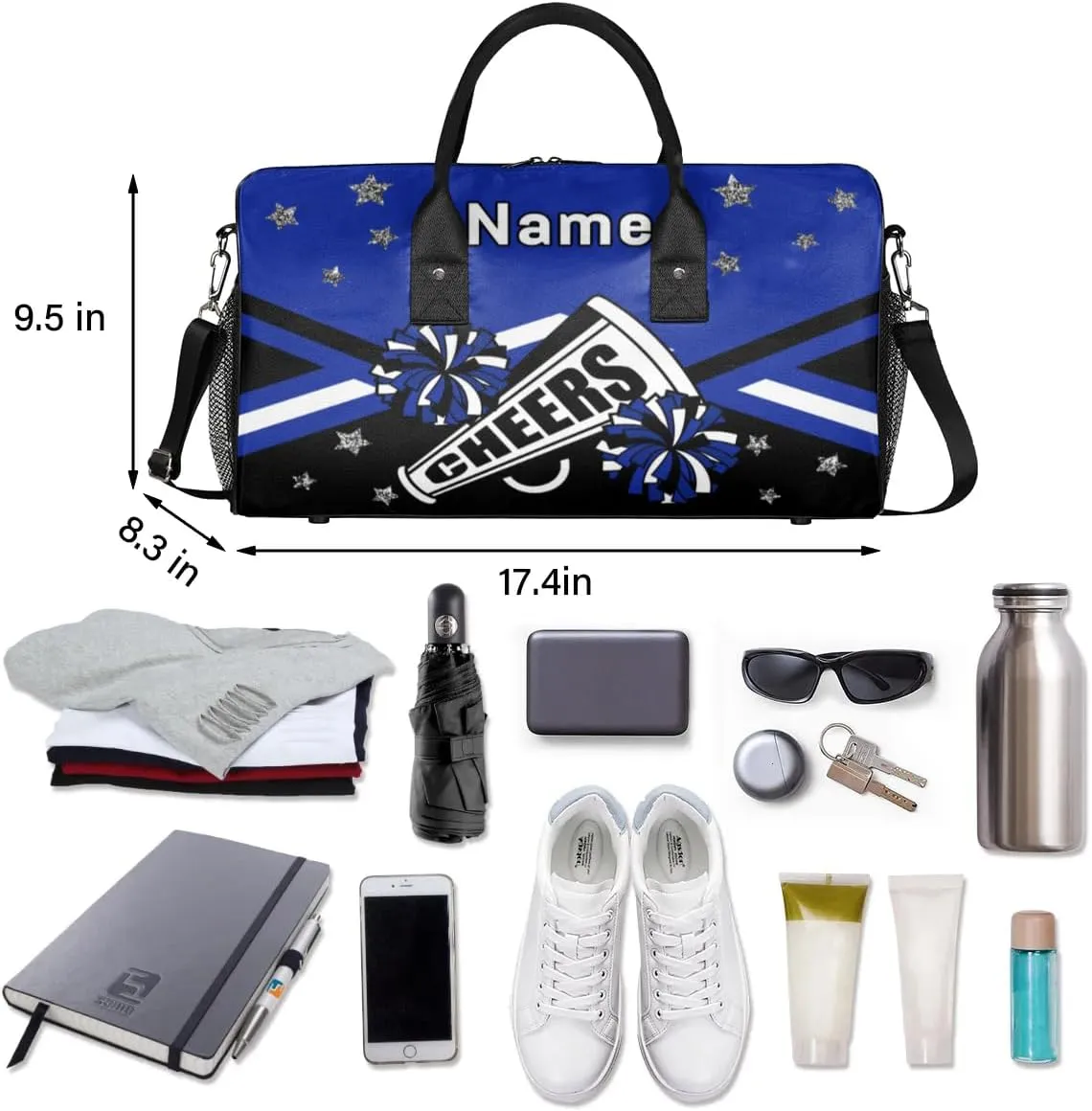 Personalized Cheer Bag Custom Cheerleader Bag with Name Customized Gym Bag Sport Travel Duffel Bag for Women, Dark Blue Black