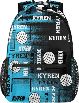Personalized Volleyball Backpack for Men Women, Custom Name Laptop Backpack, Sports Bag Daypack for Travel Camping, Blue Black Print