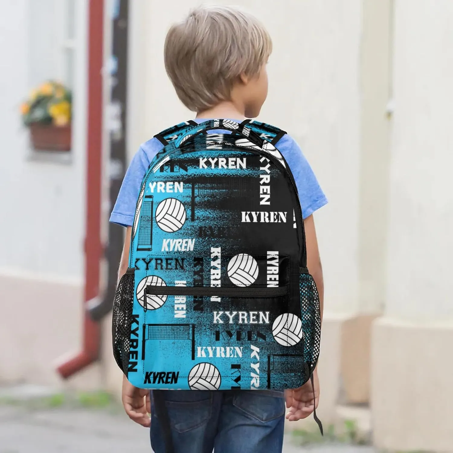 Personalized Volleyball Backpack for Men Women, Custom Name Laptop Backpack, Sports Bag Daypack for Travel Camping, Blue Black Print