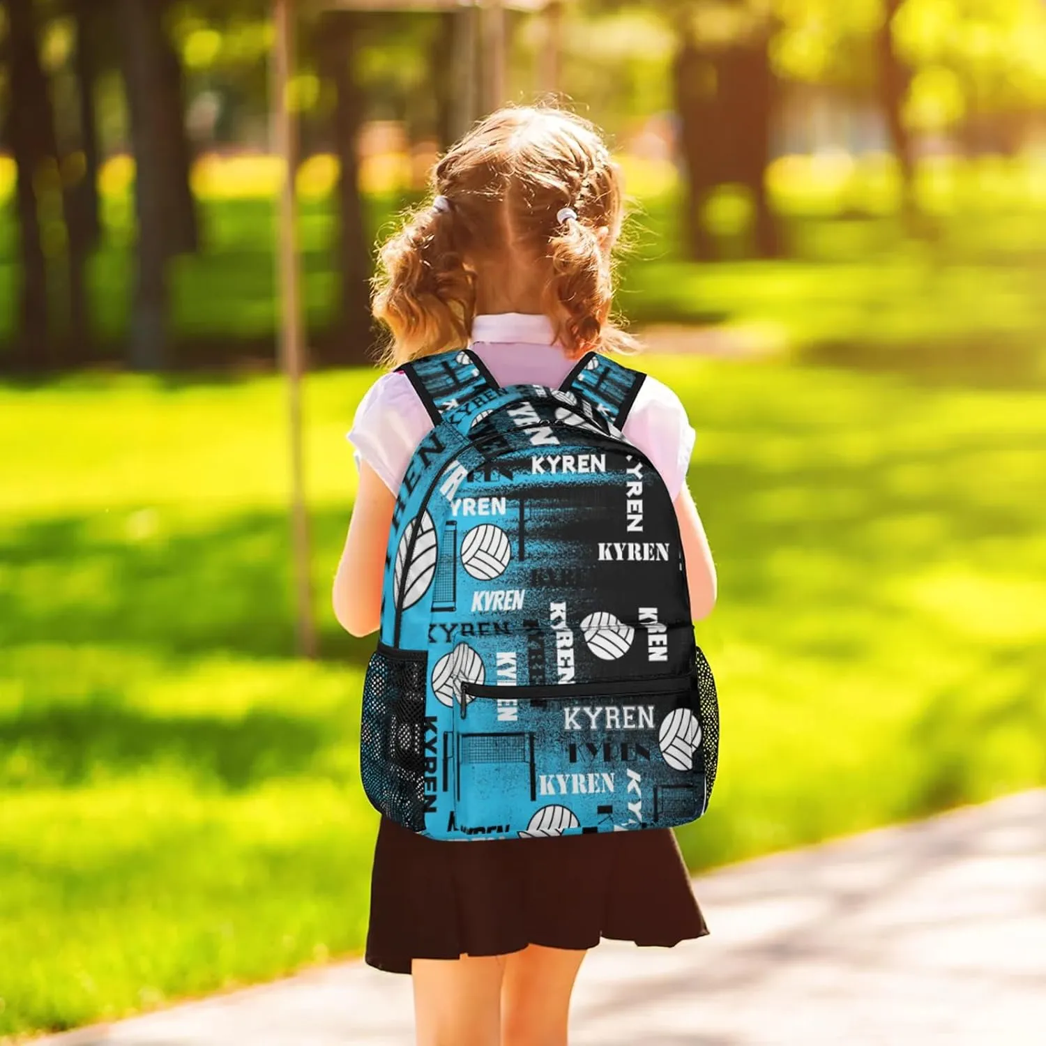 Personalized Volleyball Backpack for Men Women, Custom Name Laptop Backpack, Sports Bag Daypack for Travel Camping, Blue Black Print