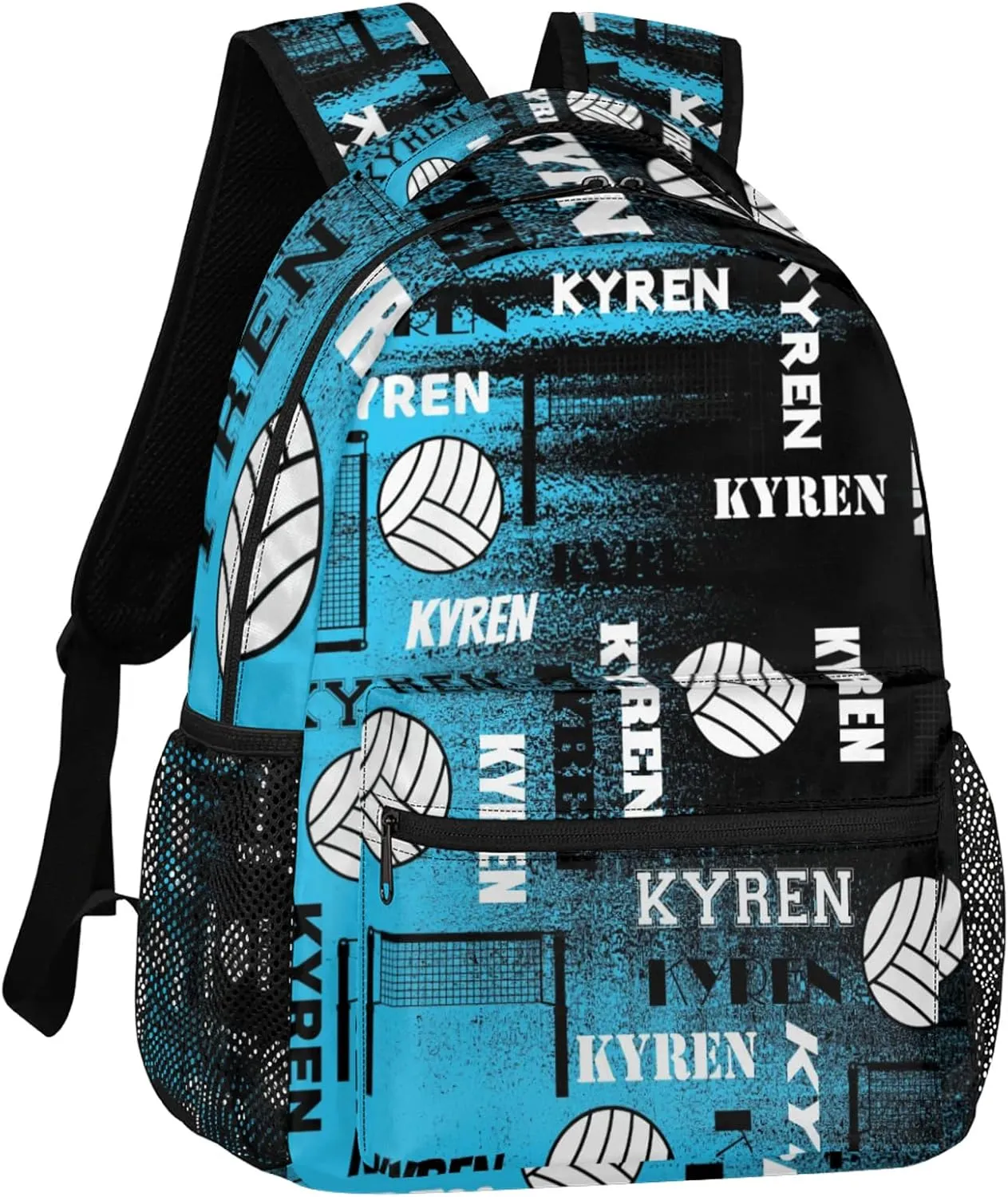 Personalized Volleyball Backpack for Men Women, Custom Name Laptop Backpack, Sports Bag Daypack for Travel Camping, Blue Black Print