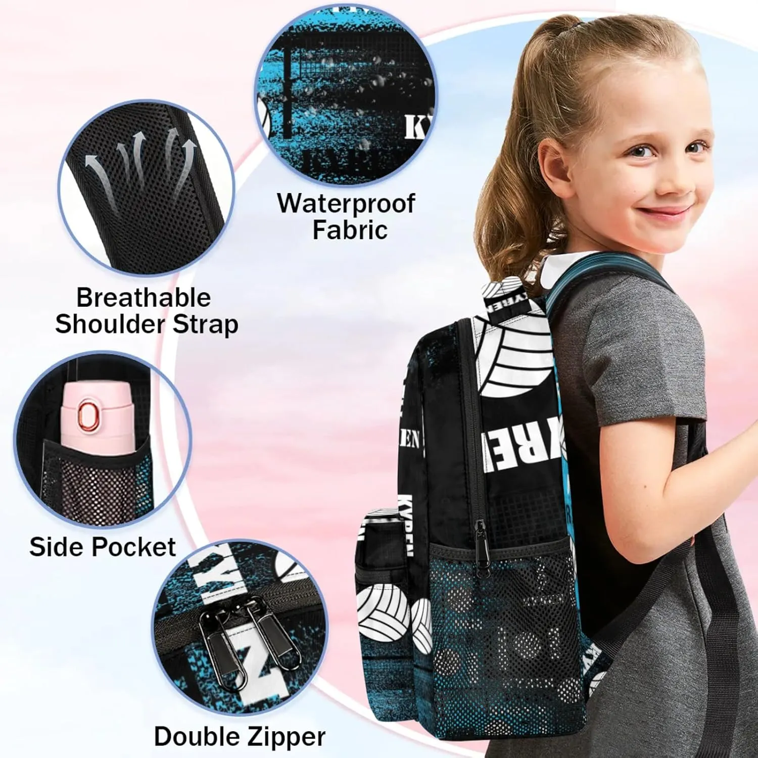 Personalized Volleyball Backpack for Men Women, Custom Name Laptop Backpack, Sports Bag Daypack for Travel Camping, Blue Black Print