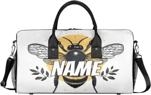 Personalized Watercolor Bee Travel Duffel Bag with Name, Custom Gym Sport Bag Yellow Animal Carry On Weekend Overnight Duffel Bag for Men Women