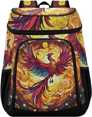 Phoenix Fire Wing Rainbow Glass Cooler Backpack Cooler Insulated Leak Proof Lunch Backpack 36 Cans Waterproof Soft for Men Women Picnic Hiking Camping Beach