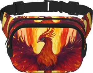 Phoenix Print Square Double Layer Waist Bag,Fashionable Unisex,Perfect For Running,Travel And Fitness