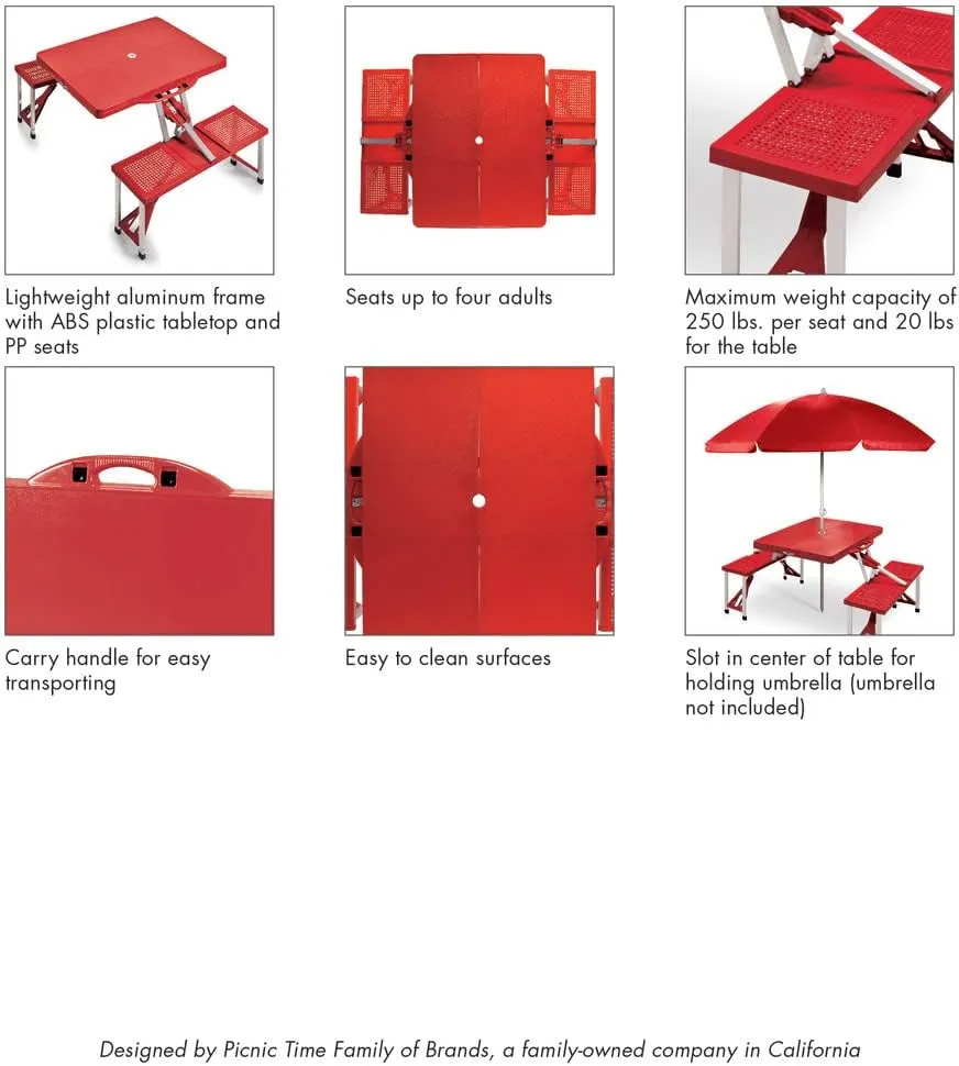 PICNIC TIME NCAA North Carolina Tar Heels Folding Picnic Table - Camping Table - Outdoor Table with Umbrella Hole