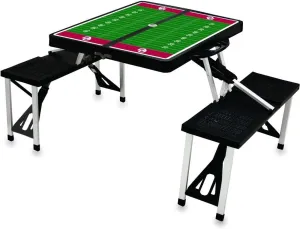 PICNIC TIME NCAA Oklahoma Sooners Folding Picnic Table with 4 Seats, Camping Table, Outdoor Table with Umbrella Hole, (Black - Football Field)