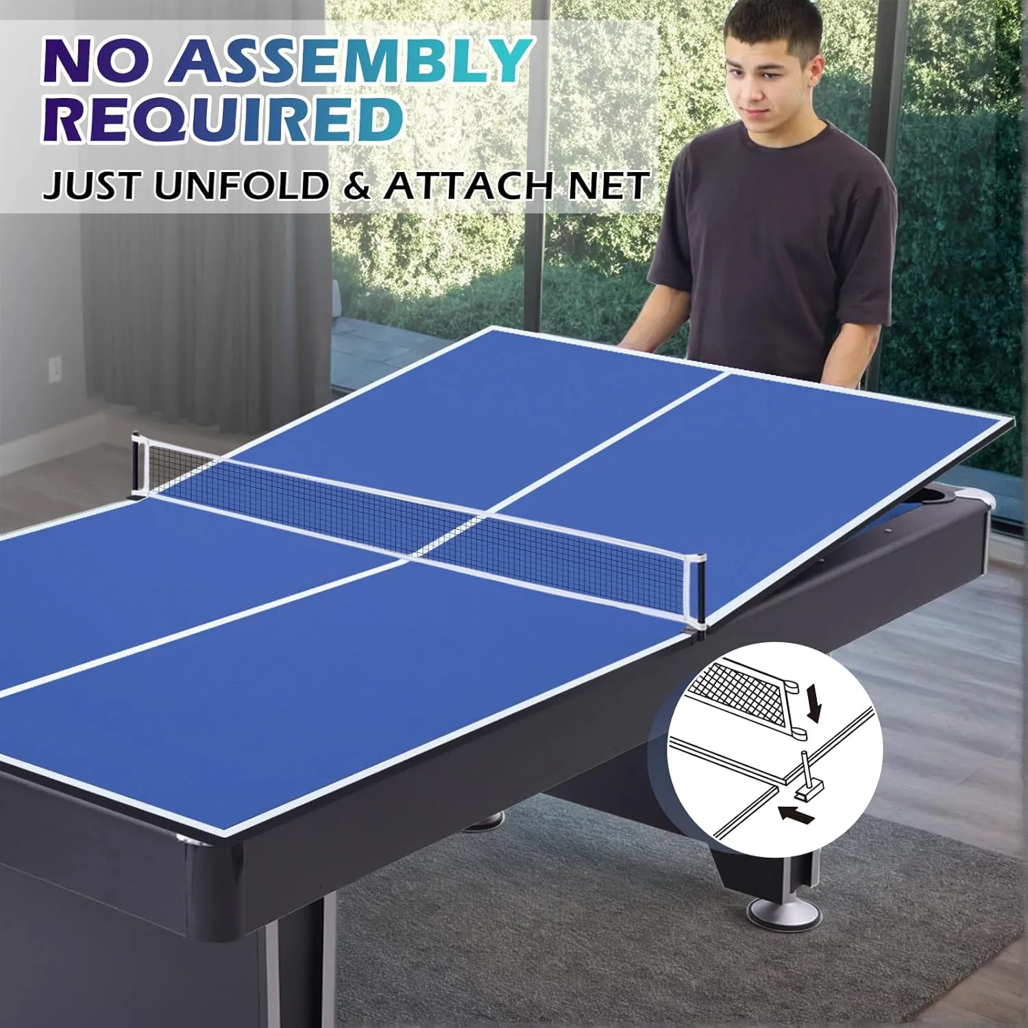 Ping Pong Table Top for Pool Table, 84 x 47 inch Foldable Table Tennis Conversion Top, Portable Ping Pong Table Topper for Billiard Table w/Net & Premium Foam Padding, Lightweight