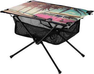 Pink Bus Pattern Portable Folding Camping Table, Compact Lightweight Beach Table with Carrying Bag for Outdoor Picnics, BBQs, Camp