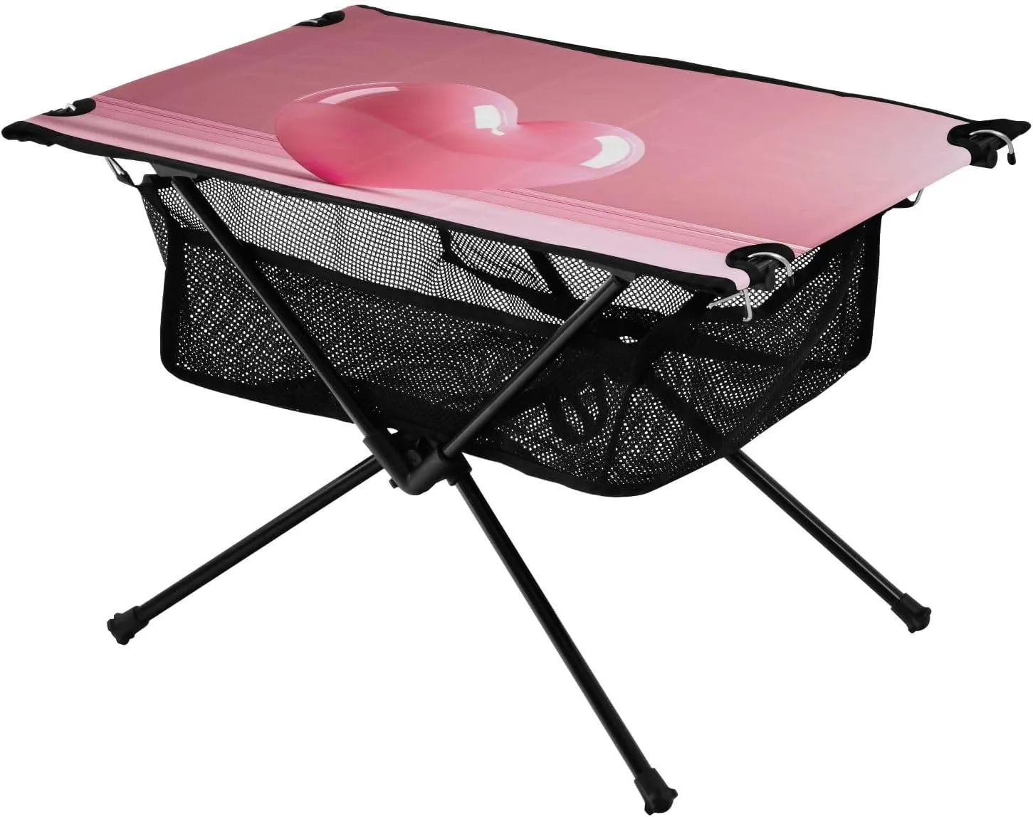 Pink Heart Portable Folding Camping Table, Compact Lightweight Beach Table with Carrying Bag for Outdoor Picnics, BBQs, Camp