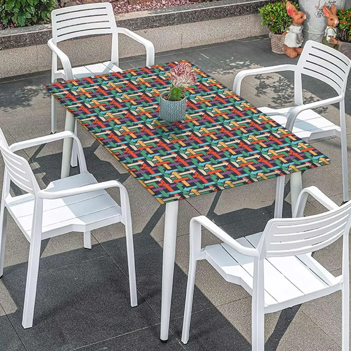 Pink Turquoise Light Yellow Elastic Fitted Picnic Table Cover Arrows Modern Trendy Rectangle Table Cloth Reusable Table Cover for Picnic Dining Decoration Abstract Fits up 4 Foot Tables