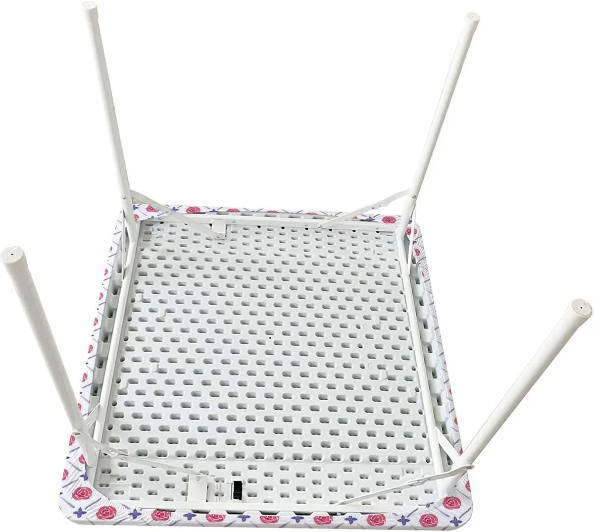 Pink White Fitted Tablecloth Cover, Ceramic Tile Design Tropicalspired Table Cloth for Indoor Outdoor Picnic Parties Eastern Style Fits up 4 Foot Tables