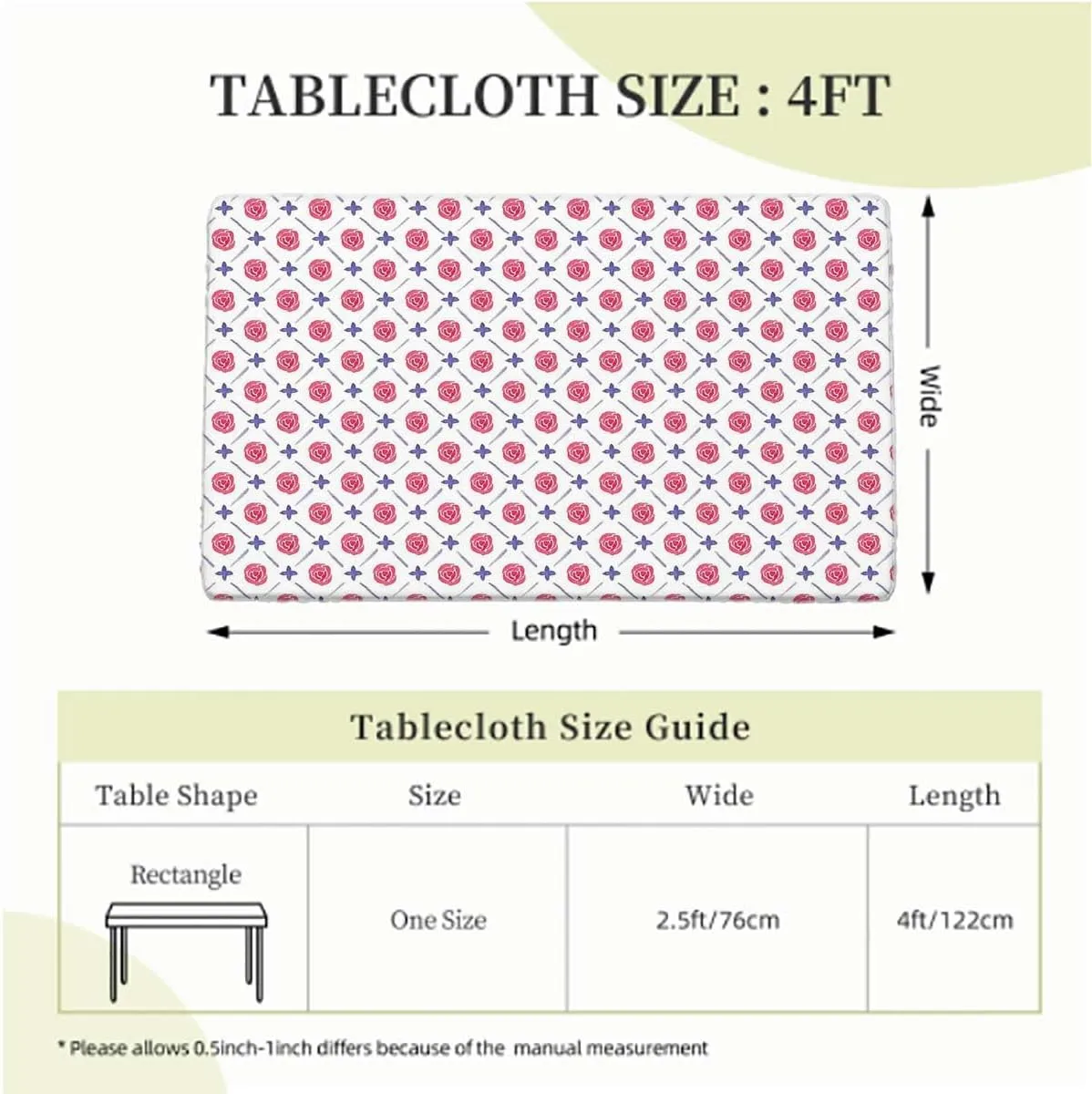 Pink White Fitted Tablecloth Cover, Ceramic Tile Design Tropicalspired Table Cloth for Indoor Outdoor Picnic Parties Eastern Style Fits up 4 Foot Tables