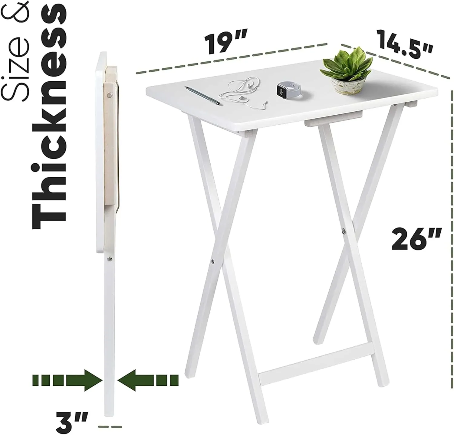 PJ Wood 2 Piece Set, Multifunctional Solid Wood TV Snack Tray Tables for Indoor Use, White