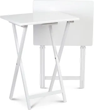 PJ Wood 2 Piece Set, Multifunctional Solid Wood TV Snack Tray Tables for Indoor Use, White