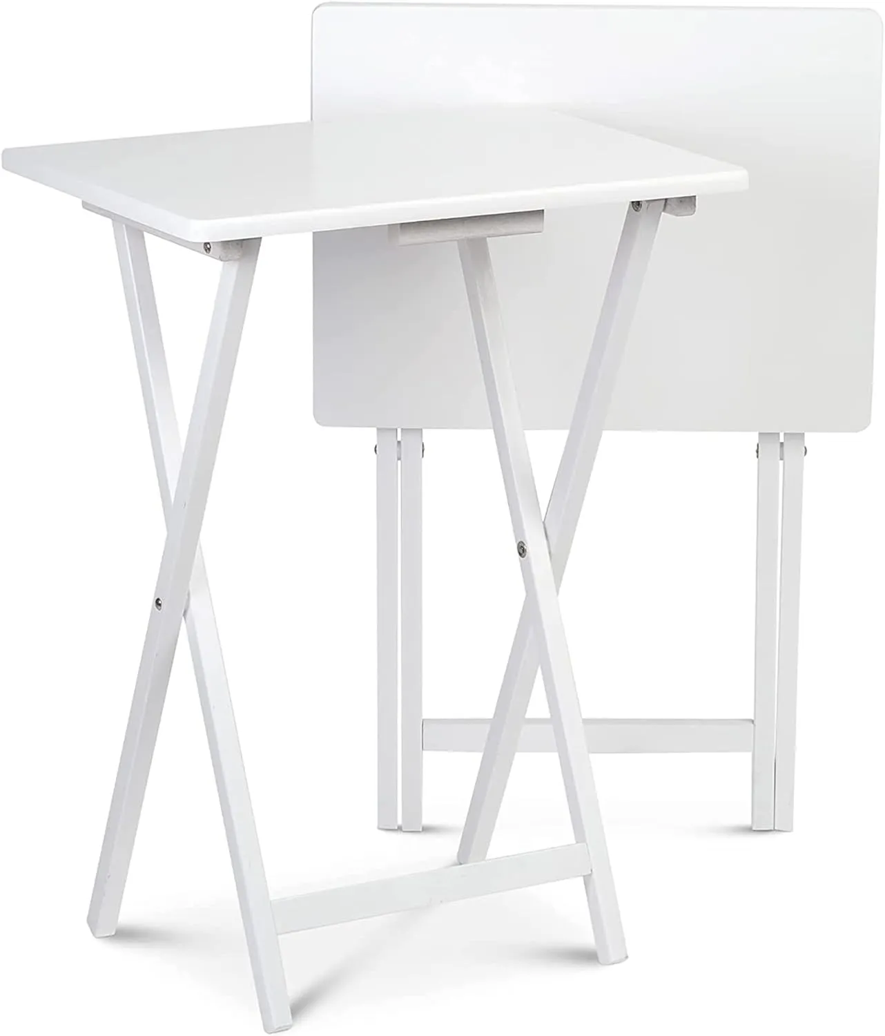 PJ Wood 2 Piece Set, Multifunctional Solid Wood TV Snack Tray Tables for Indoor Use, White