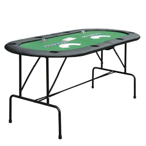 Poker Table 1.85m Folding Top for 8 Players Casino with Chip Trays Drink Holders