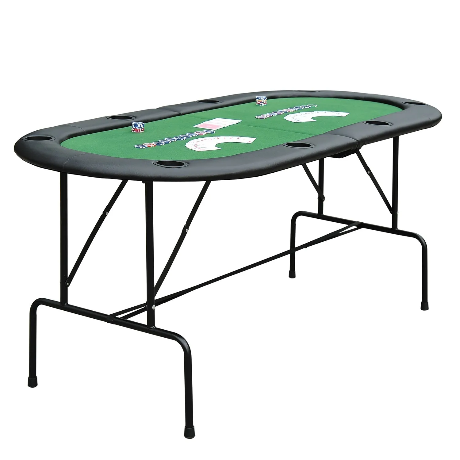 Poker Table 1.85m Folding Top for 8 Players Casino with Chip Trays Drink Holders