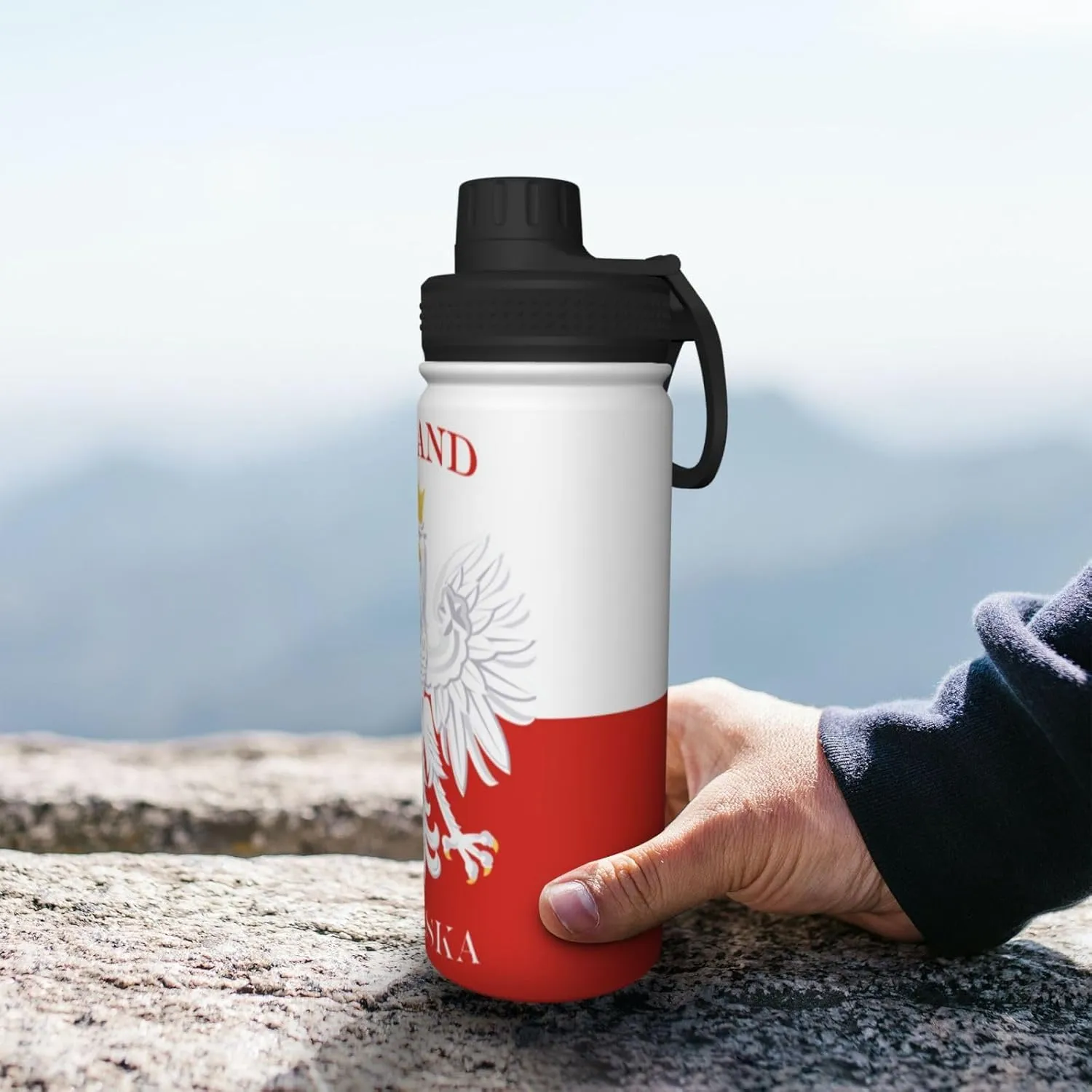 Polish Flag Poland Polska 18 OZ Sports Insulated Water Bottle Stainless Steel Kettle Novelty Drinking Cup for Outdoor Gym Travel