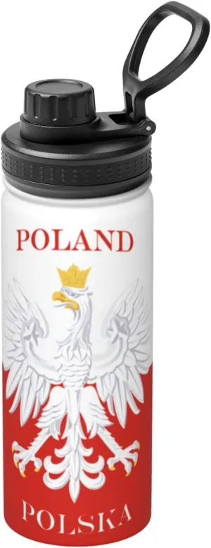Polish Flag Poland Polska 18 OZ Sports Insulated Water Bottle Stainless Steel Kettle Novelty Drinking Cup for Outdoor Gym Travel