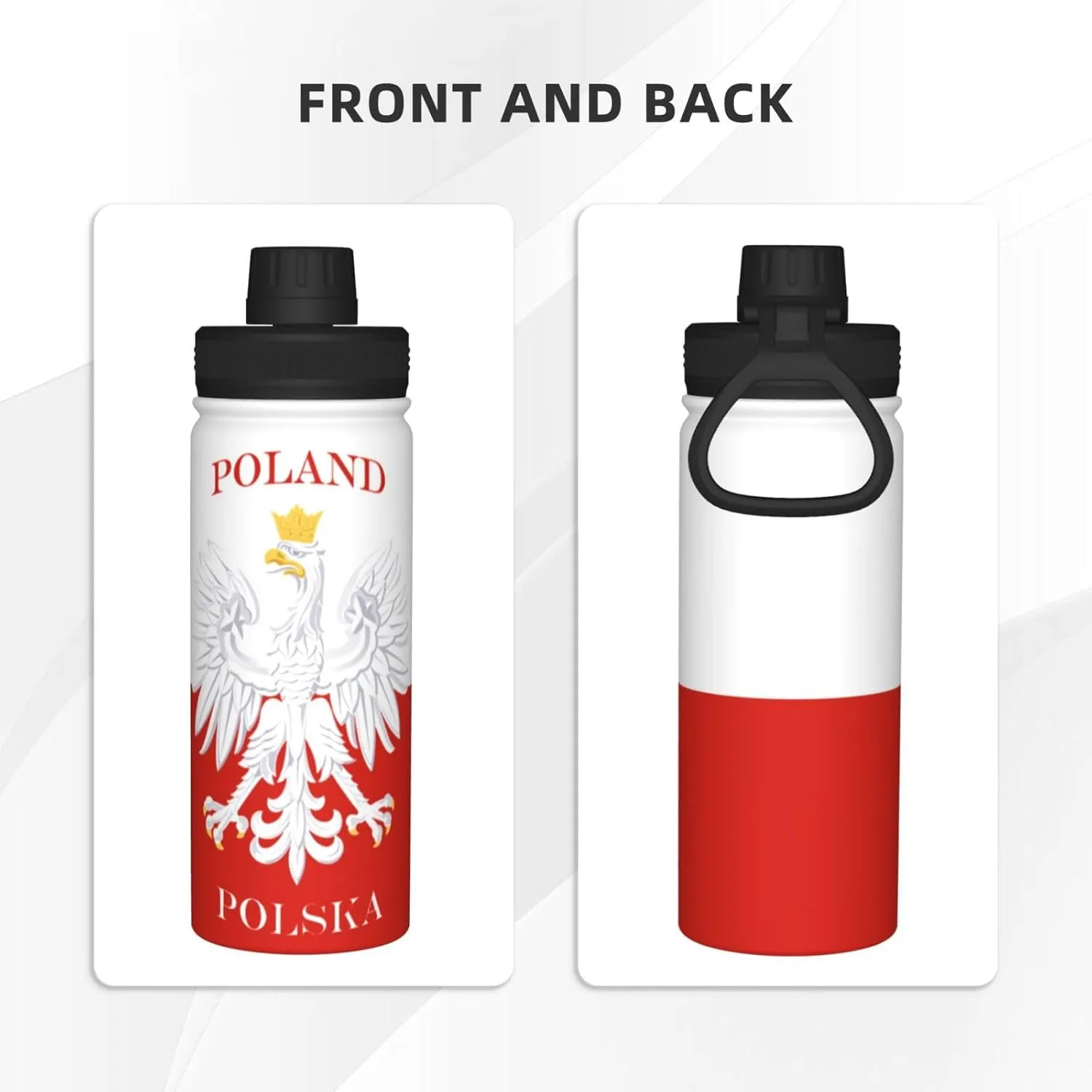 Polish Flag Poland Polska 18 OZ Sports Insulated Water Bottle Stainless Steel Kettle Novelty Drinking Cup for Outdoor Gym Travel
