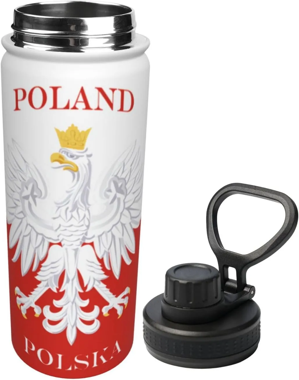 Polish Flag Poland Polska 18 OZ Sports Insulated Water Bottle Stainless Steel Kettle Novelty Drinking Cup for Outdoor Gym Travel