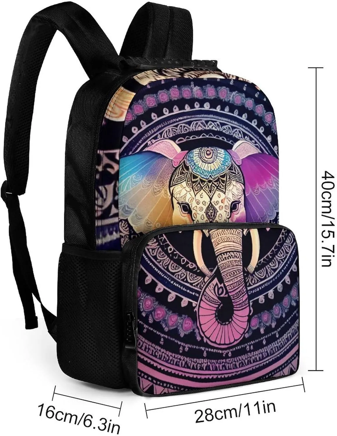 Polyester Daypack Backpack for Trekking Picnic Walking Cycling - Large Capacity Anti-Theft Multipurpose Shoulder Bag, Indian Elephant Head Mandala Art Casual Daypack