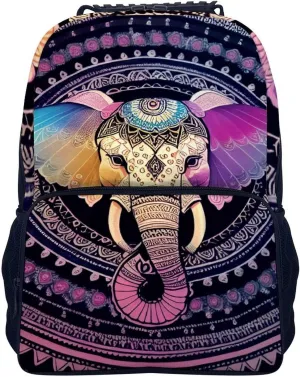 Polyester Daypack Backpack for Trekking Picnic Walking Cycling - Large Capacity Anti-Theft Multipurpose Shoulder Bag, Indian Elephant Head Mandala Art Casual Daypack