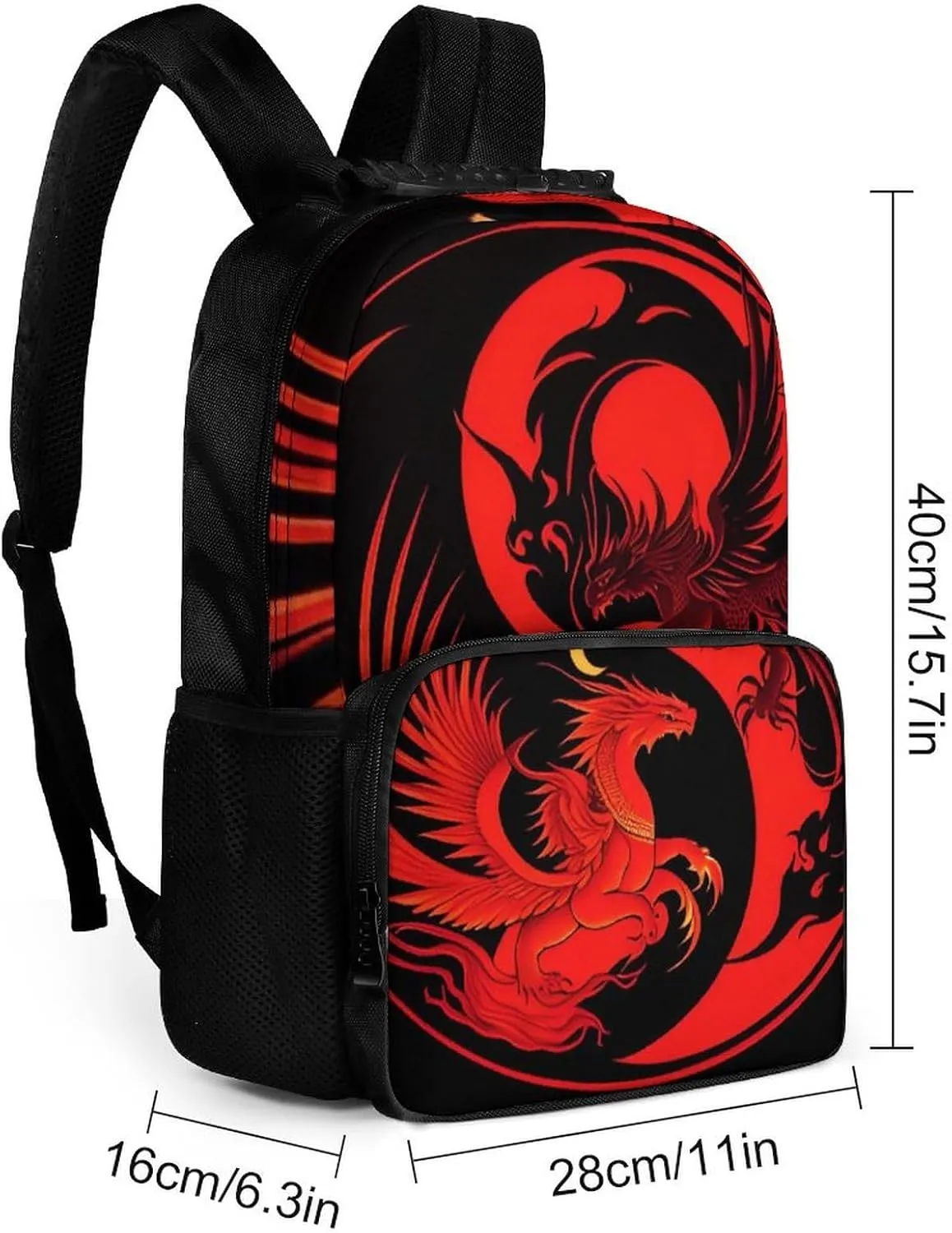 Polyester Daypack Backpack for Trekking Picnic Walking Cycling - Large Capacity Anti-Theft Multipurpose Shoulder Bag, Red Phoenix Bird And Dragon Yin Yang Art Casual Daypack