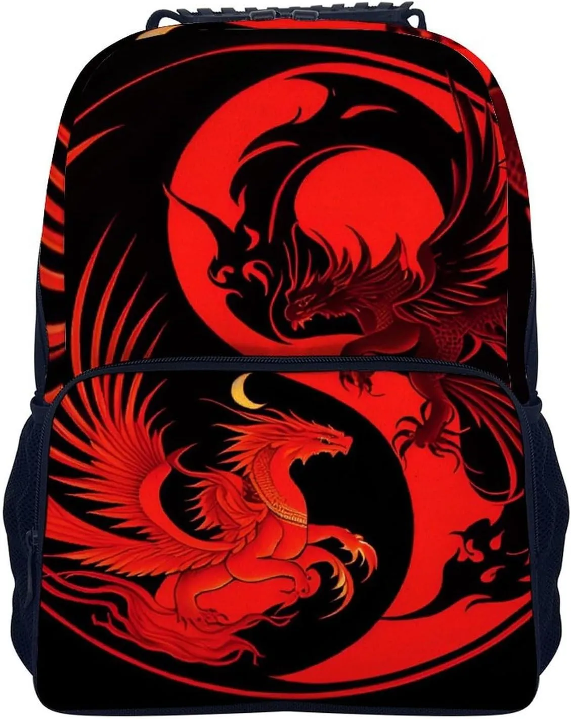 Polyester Daypack Backpack for Trekking Picnic Walking Cycling - Large Capacity Anti-Theft Multipurpose Shoulder Bag, Red Phoenix Bird And Dragon Yin Yang Art Casual Daypack