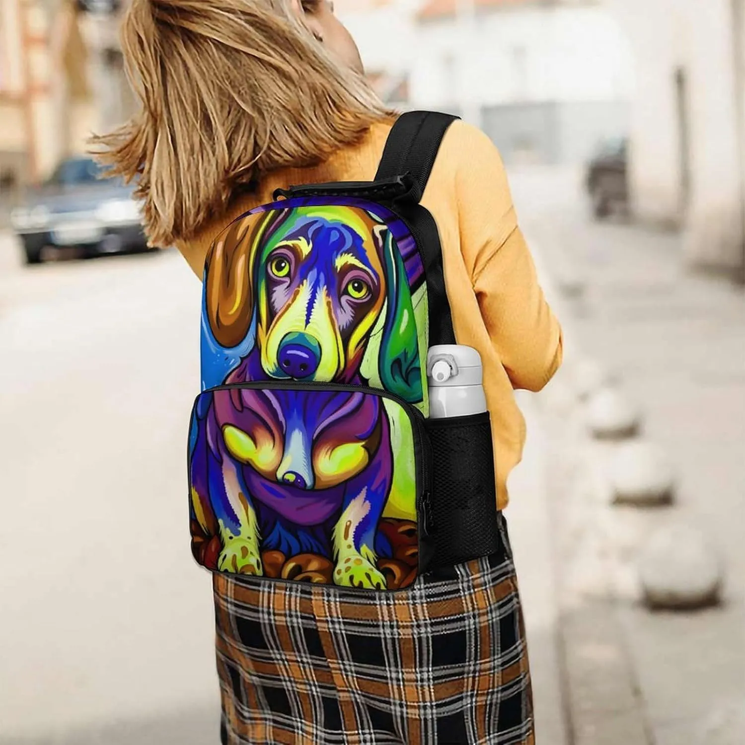 Polyester Daypack Backpack for Trekking Picnic Walking Cycling - Large Capacity Anti-Theft Multipurpose Shoulder Bag, Sausage Dog Dachshund Art Casual Daypack