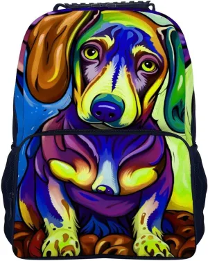 Polyester Daypack Backpack for Trekking Picnic Walking Cycling - Large Capacity Anti-Theft Multipurpose Shoulder Bag, Sausage Dog Dachshund Art Casual Daypack