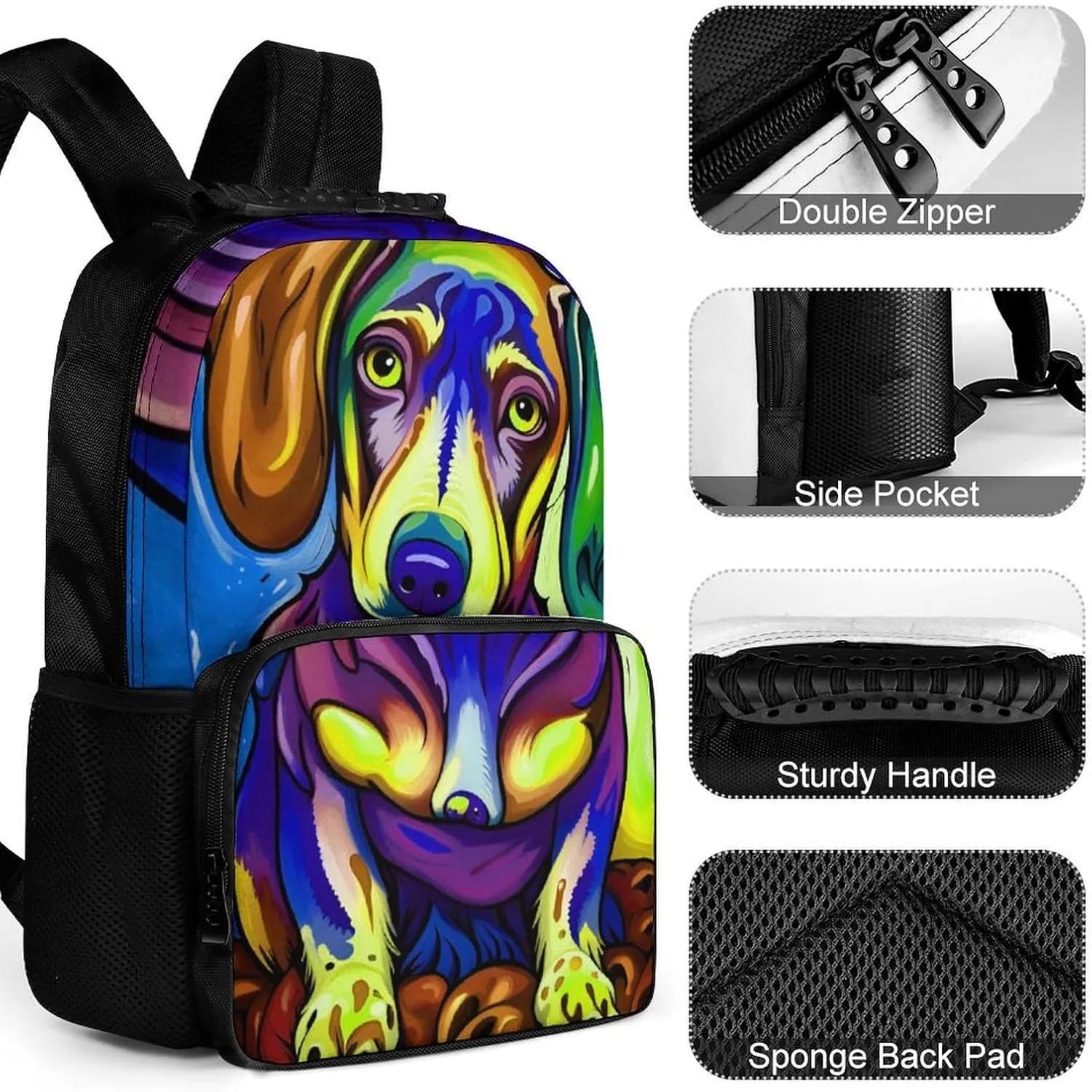Polyester Daypack Backpack for Trekking Picnic Walking Cycling - Large Capacity Anti-Theft Multipurpose Shoulder Bag, Sausage Dog Dachshund Art Casual Daypack